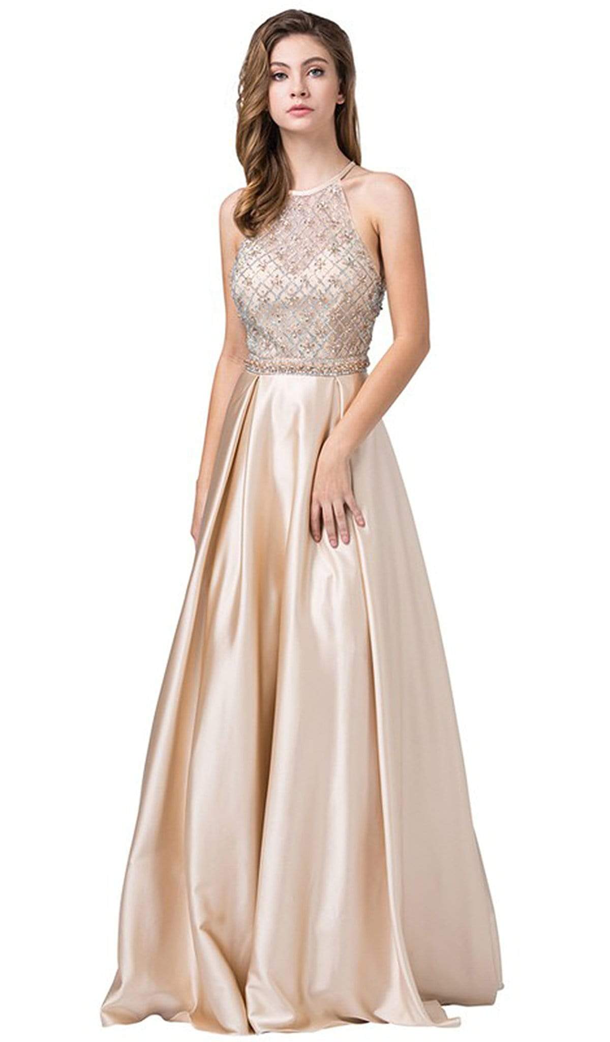 Image of Dancing Queen - 2744 Embellished Halter Pleated A-line Gown