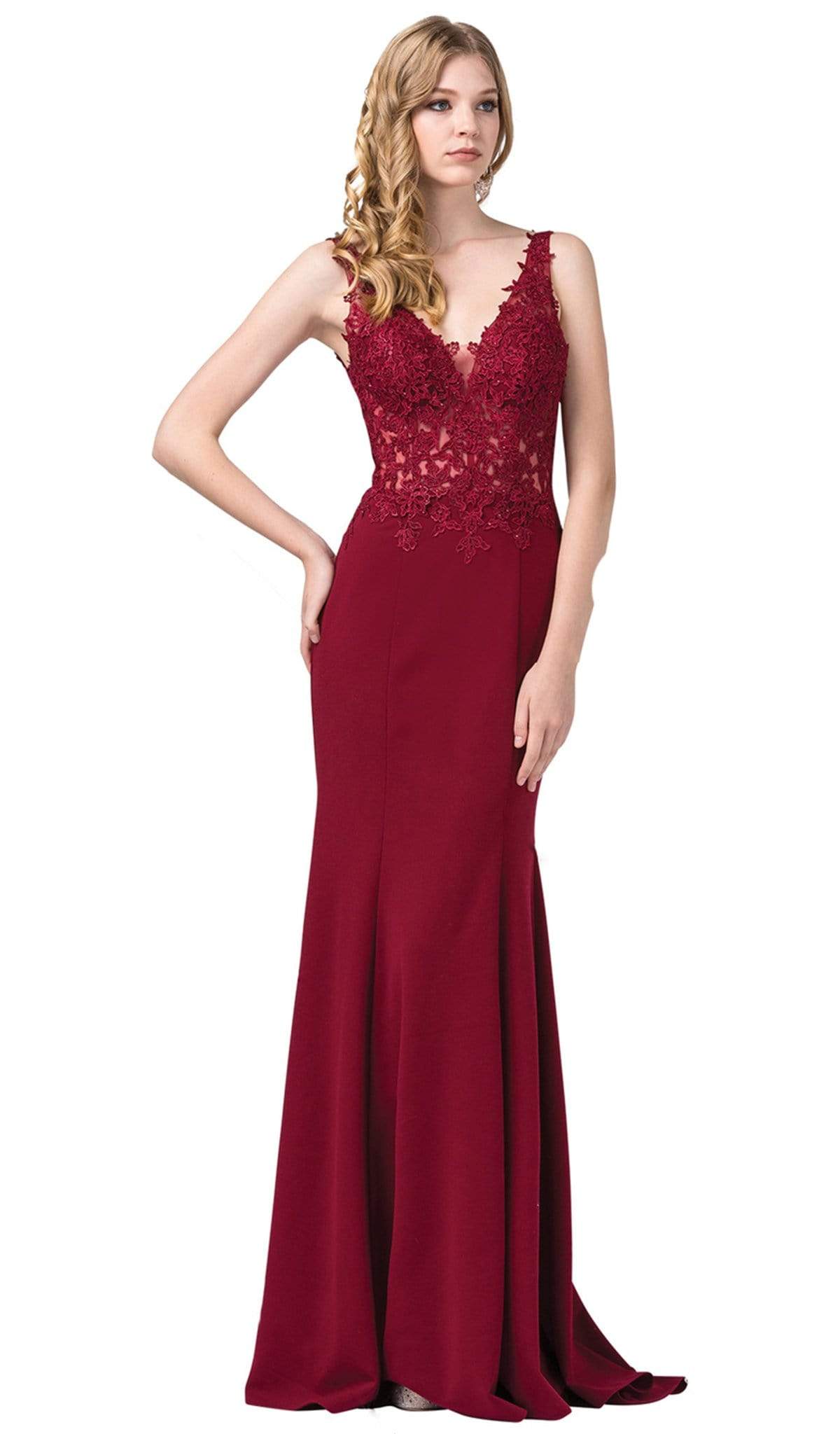 Image of Dancing Queen - 2781 Lace Plunging V-neck Trumpet Dress