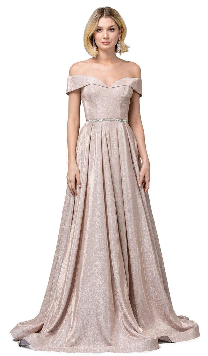Image of Dancing Queen - 2824 Iridescent Off Shoulder Gown with High Slit