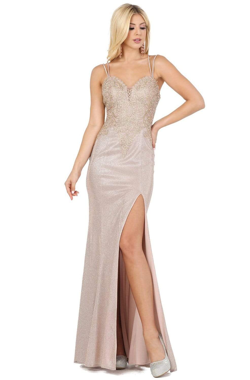 Image of Dancing Queen - 2909 Appliques Sweetheart Bodice High Slit Gown