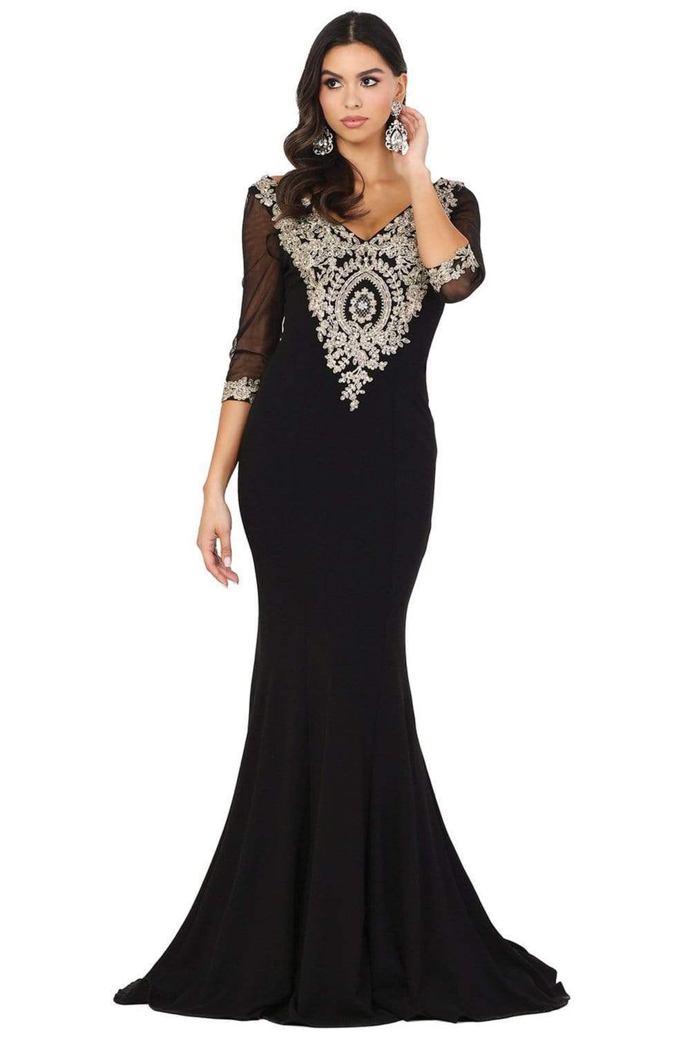 Image of Dancing Queen - 2911 Lace Appliqued V Neck Mermaid Prom Dress