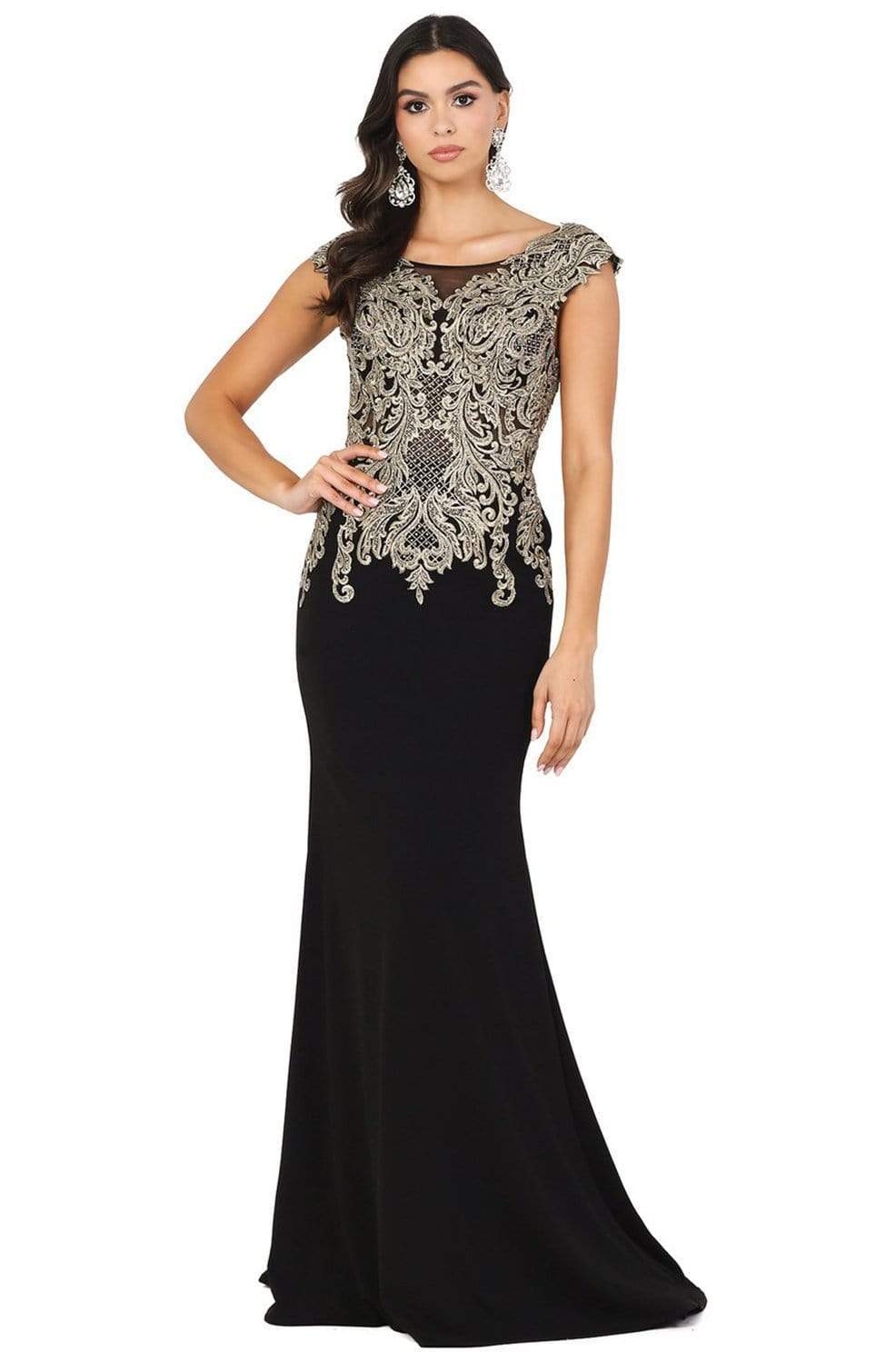 Image of Dancing Queen - 2920 Embroidered Bateau Trumpet Dress