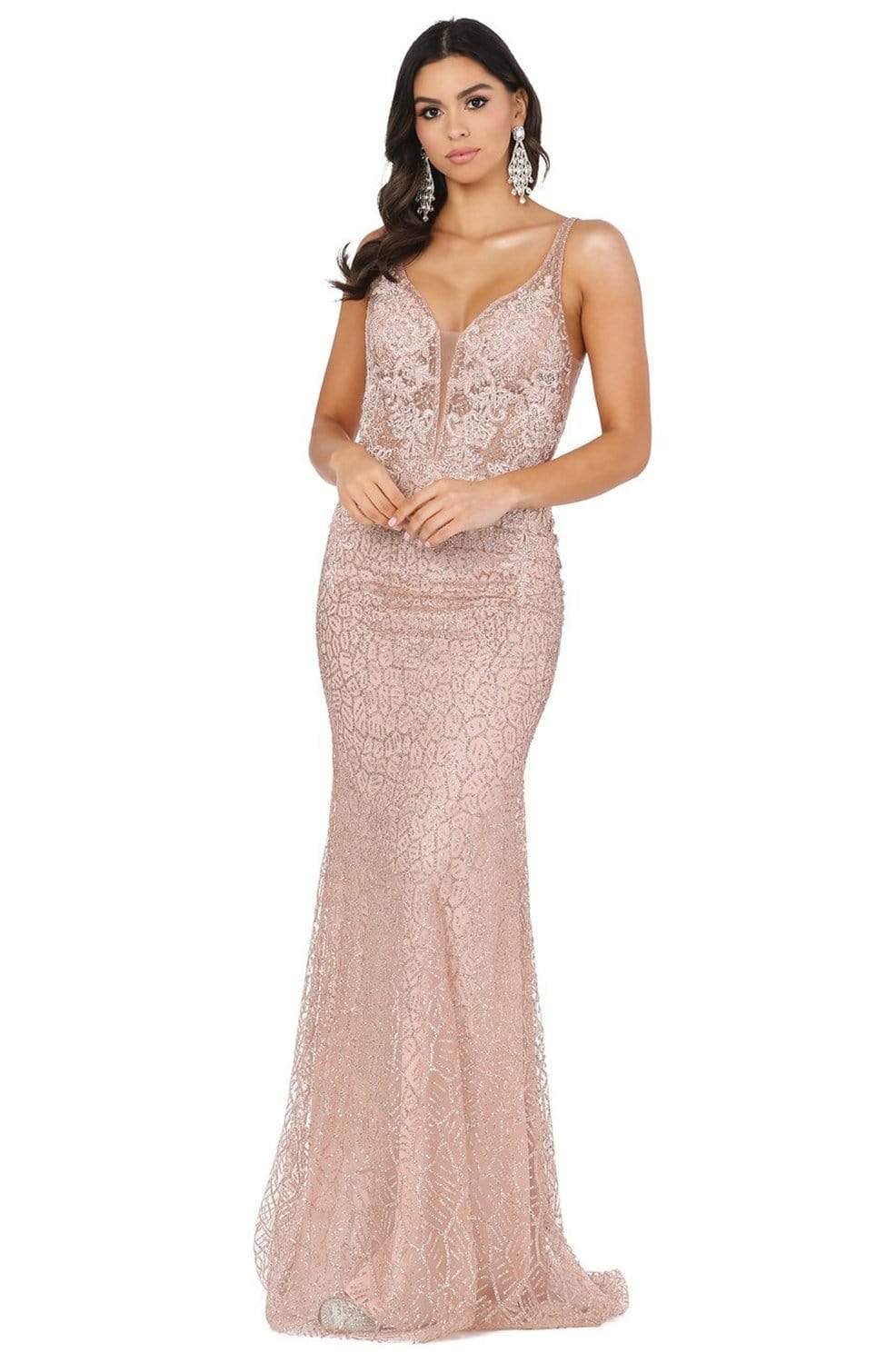 Image of Dancing Queen - 2985 Embellished Deep V-neck Trumpet Dress