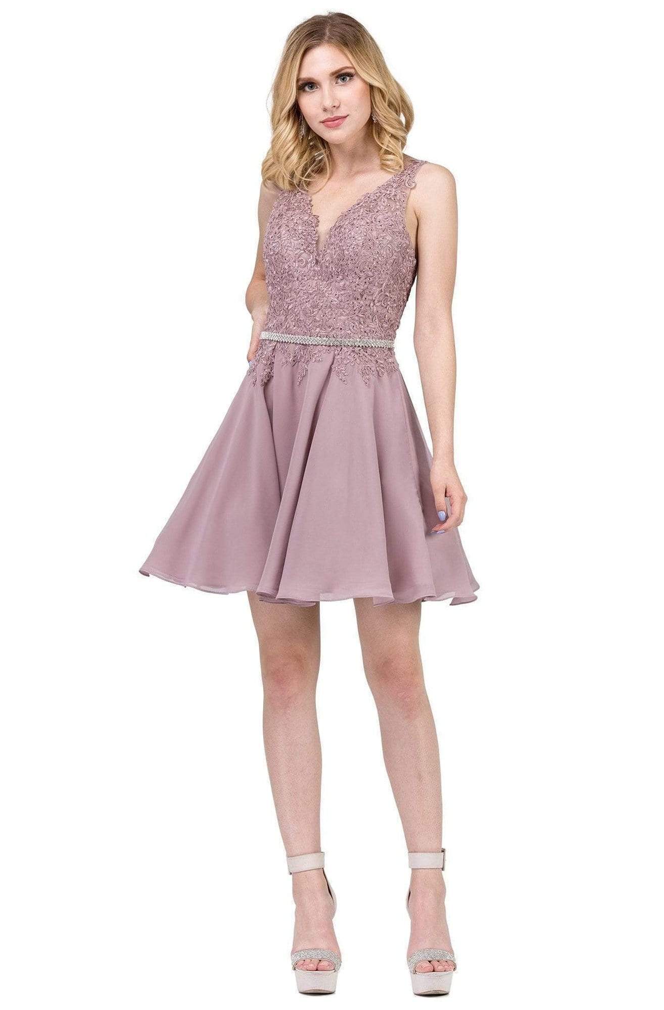 Image of Dancing Queen - 3011 Plunging V-Neck Lace Bodice Homecoming Dress