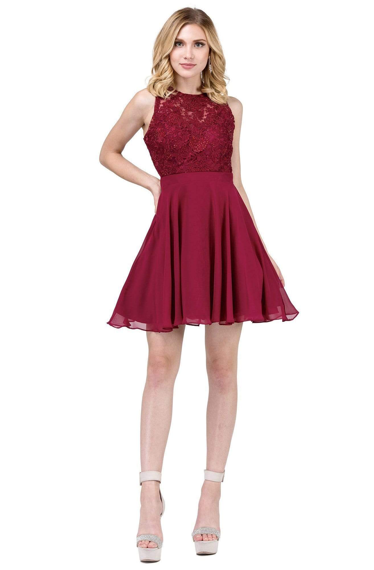 Image of Dancing Queen - 3012 Jeweled Floral Lace Bodice Homecoming Dress