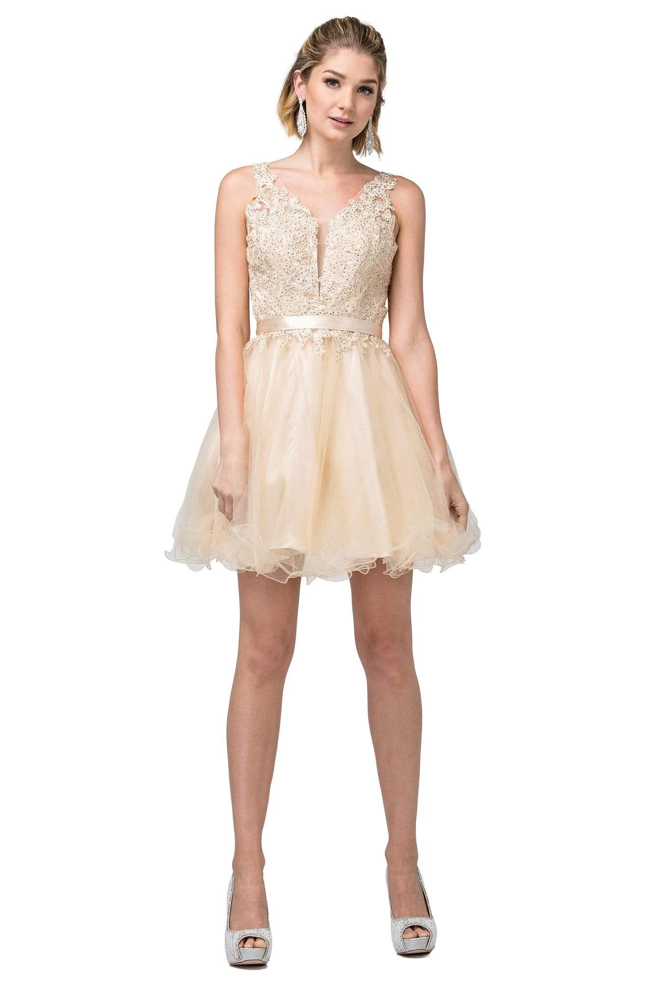 Image of Dancing Queen - 3150 Appliqued Lace Bodice Tulle Dress