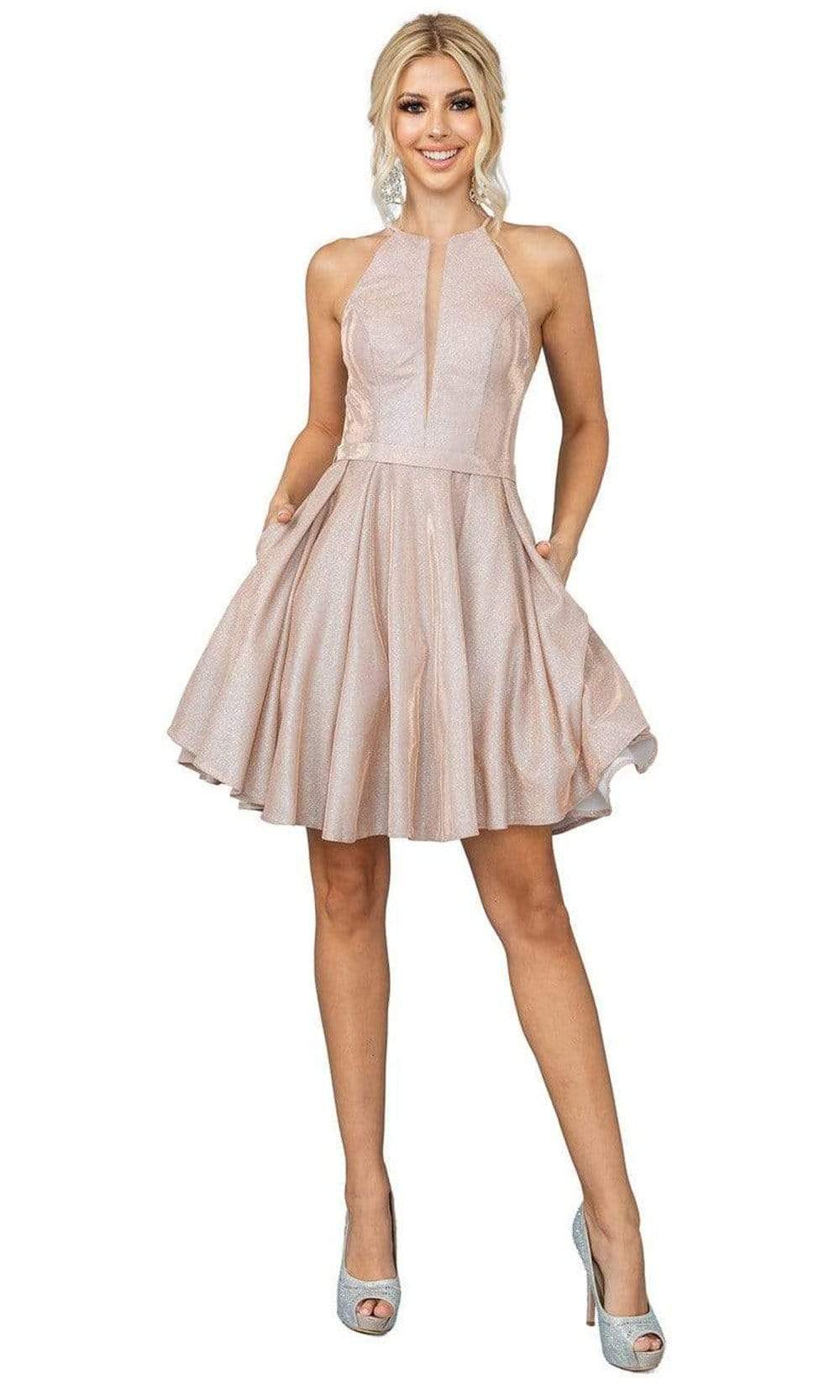 Image of Dancing Queen - 3240 Halter Neck Shimmer Metallic A-Line Dress