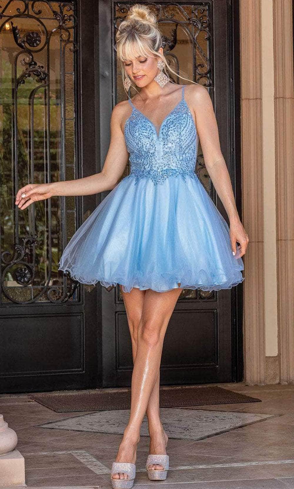 Image of Dancing Queen 3308 - V-Neck Curled A-Line Cocktail Dress