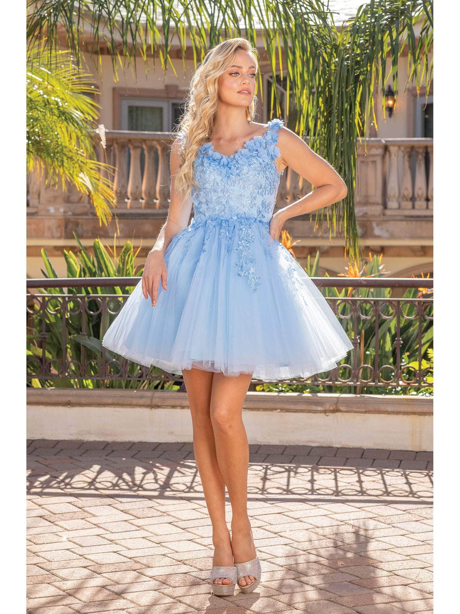 Image of Dancing Queen 3309 - Floral Detailed Tulle Cocktail Dress