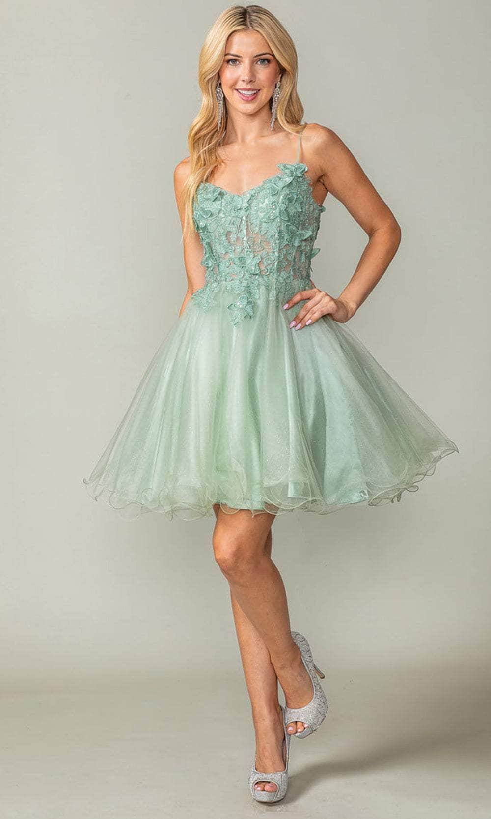 Image of Dancing Queen 3341 - Spaghetti Strap Ornate Cocktail Dress