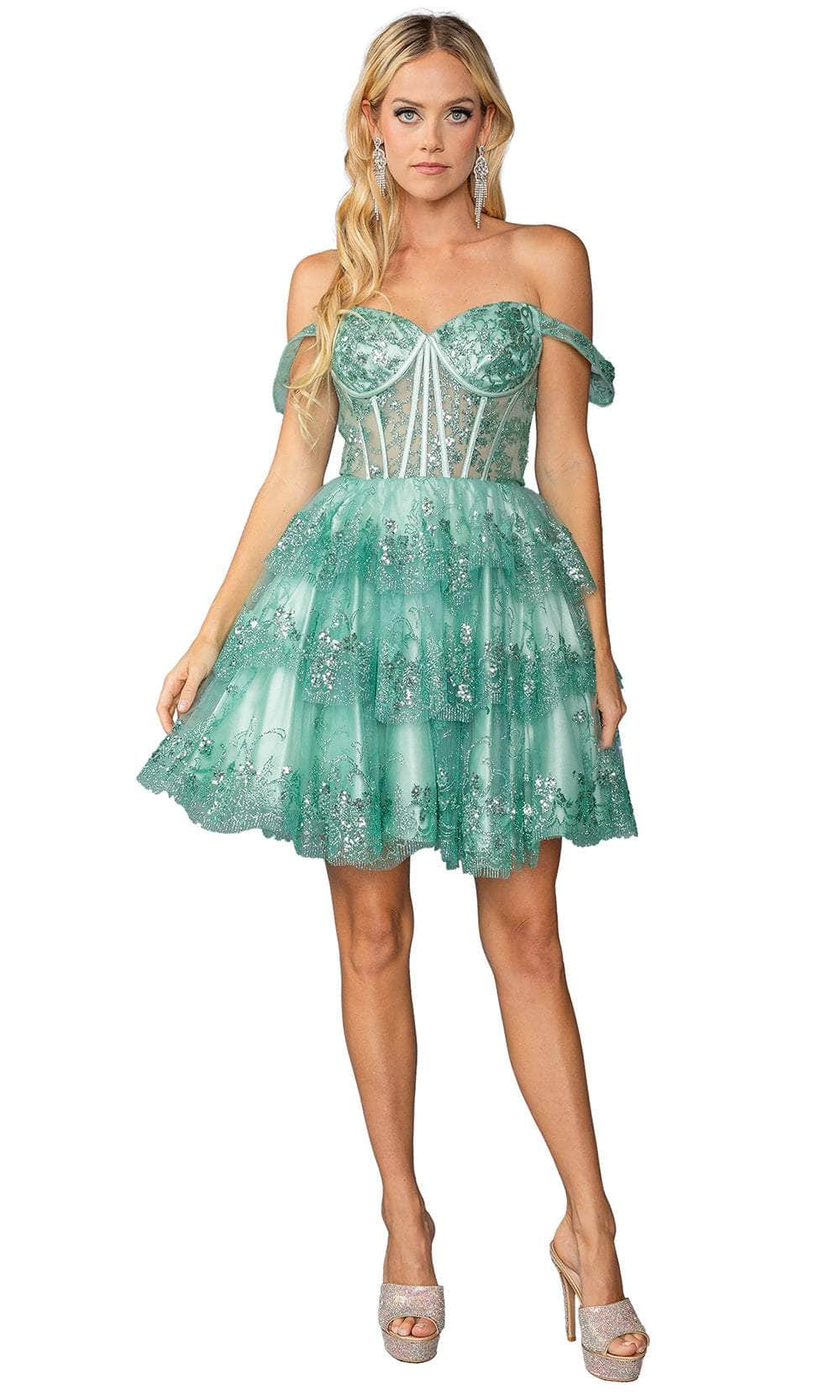 Image of Dancing Queen 3400 - Tiered Off Shoulder Cocktail Dress