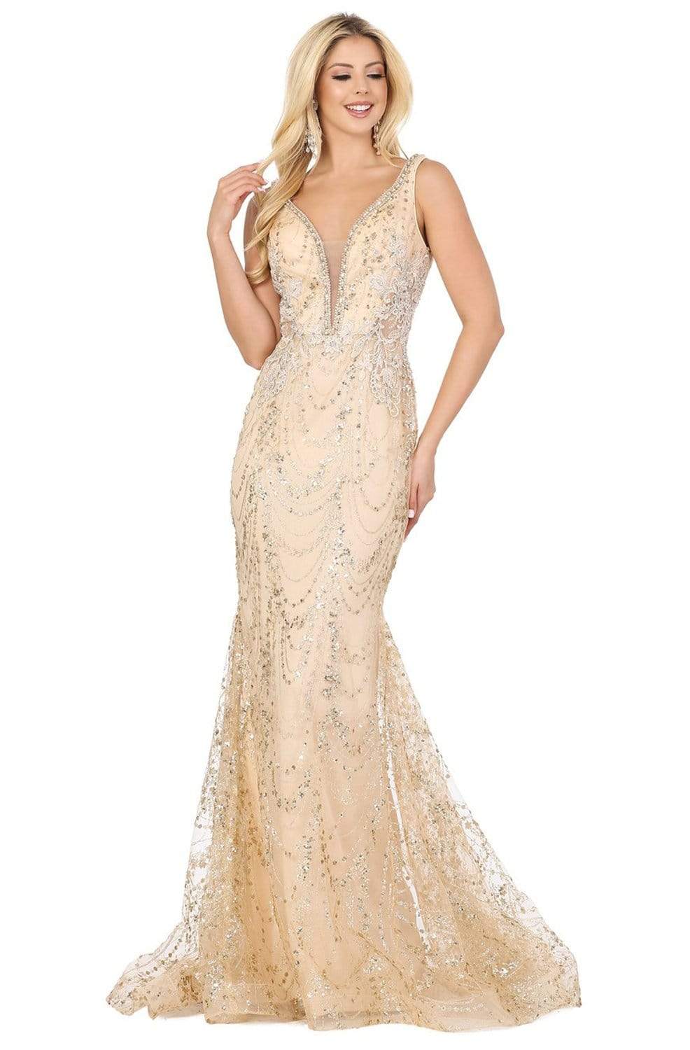 Image of Dancing Queen - 4090 Jeweled Garland Motif Mermaid Gown