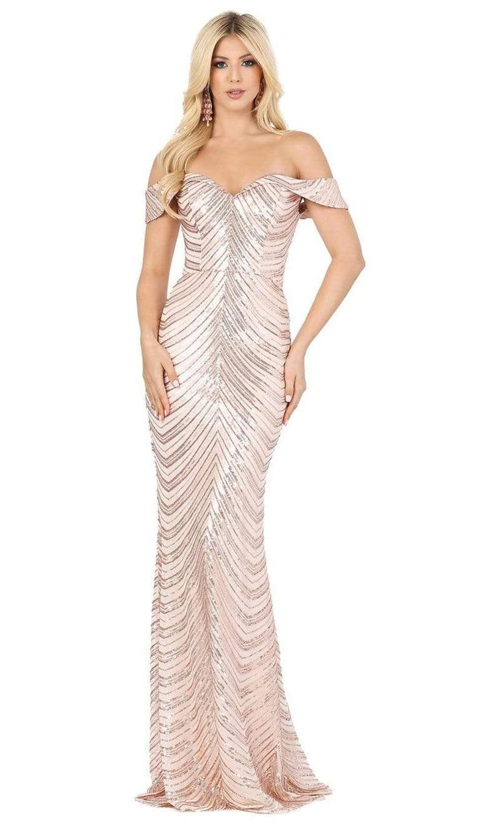 Image of Dancing Queen - 4109 Off Shoulder Lace-Up Back Full Sequin Gown