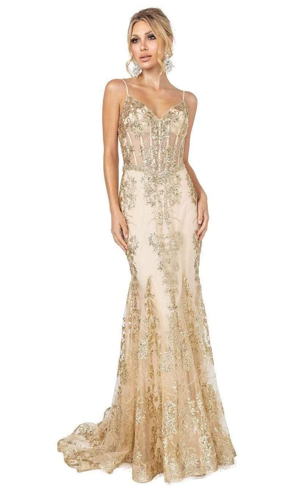 Image of Dancing Queen - 4118 Sheer Corset Bodice Embellished Simple Prom Gown
