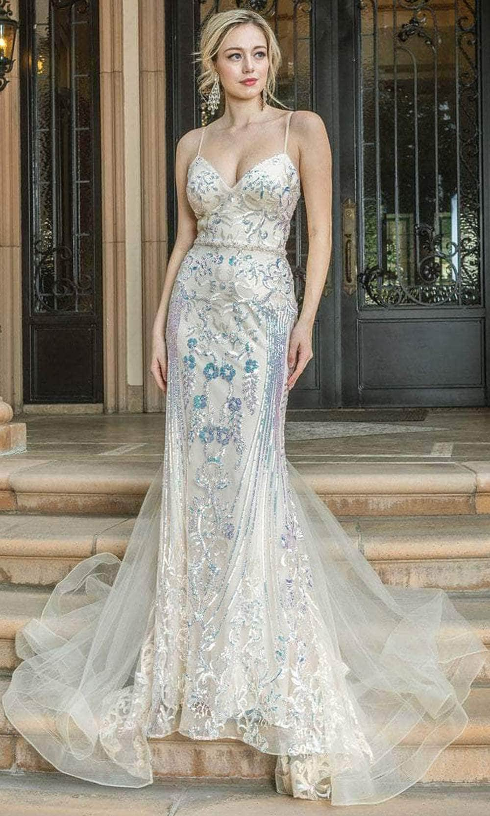 Image of Dancing Queen 4220 - Embroidered Sleeveless Deep V-neckline Prom Dress