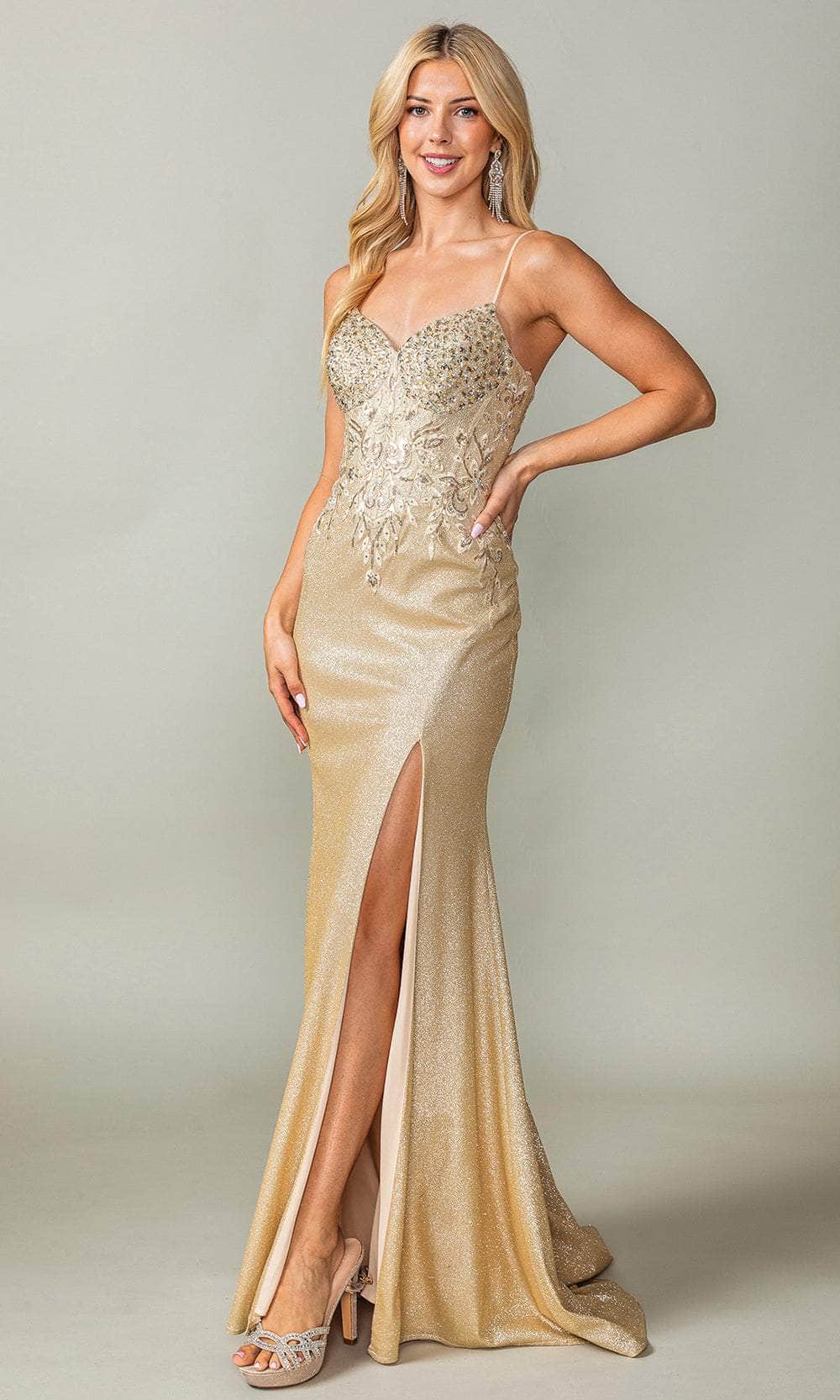 Image of Dancing Queen 4375 - Embroidered High Slit Prom Dress