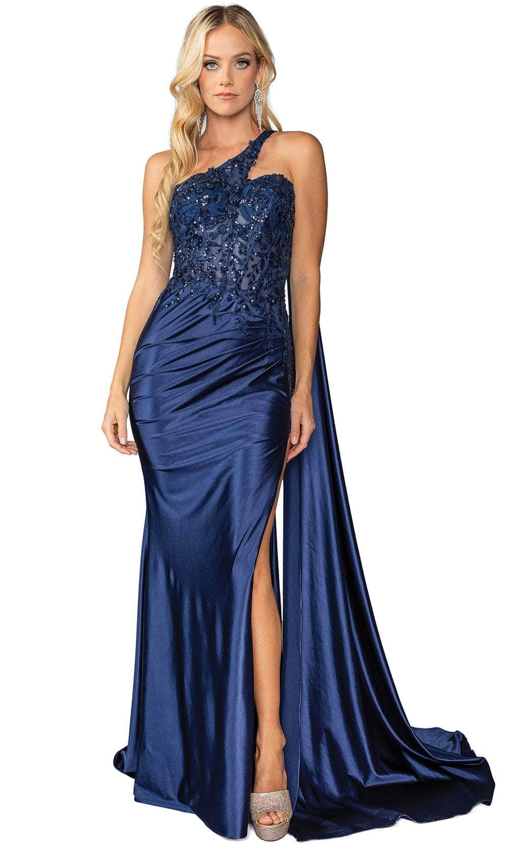 Image of Dancing Queen 4441 - Asymmetric Neck Prom Gown with Cape