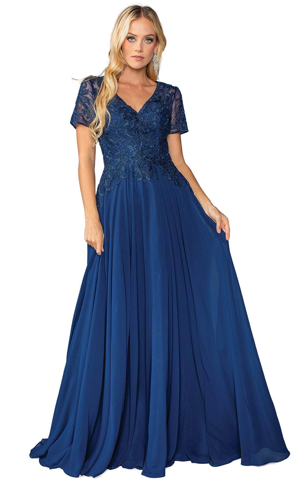 Image of Dancing Queen 4445 - Short Sleeve Embroidered Prom Dress