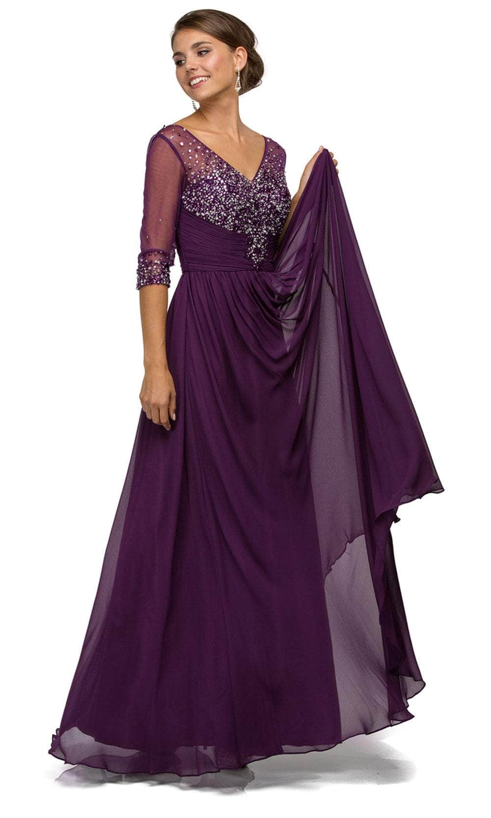 Image of Dancing Queen 8855 - Bejeweled V-Neck Long Dress