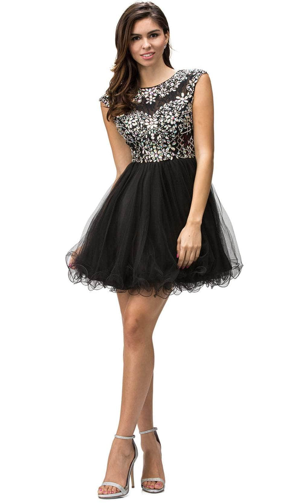 Image of Dancing Queen 9149 - Cap Sleeve Beaded Cocktail Dress