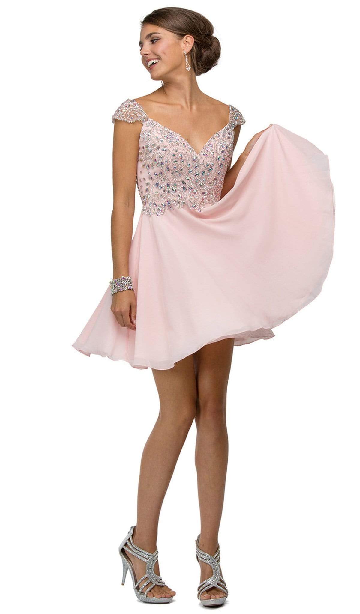 Image of Dancing Queen - 9160 Cap Sleeve Adorned Sweetheart A-Line Cocktail Dress