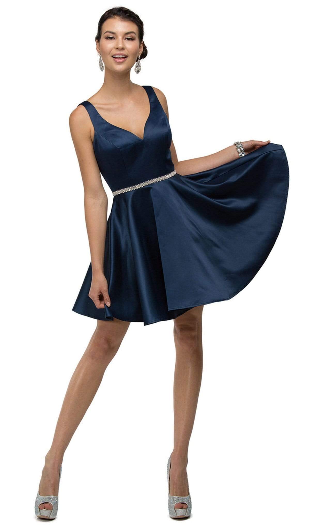 Image of Dancing Queen - 9504 Sleeveless Sweetheart Satin Bejeweled Cocktail Dress