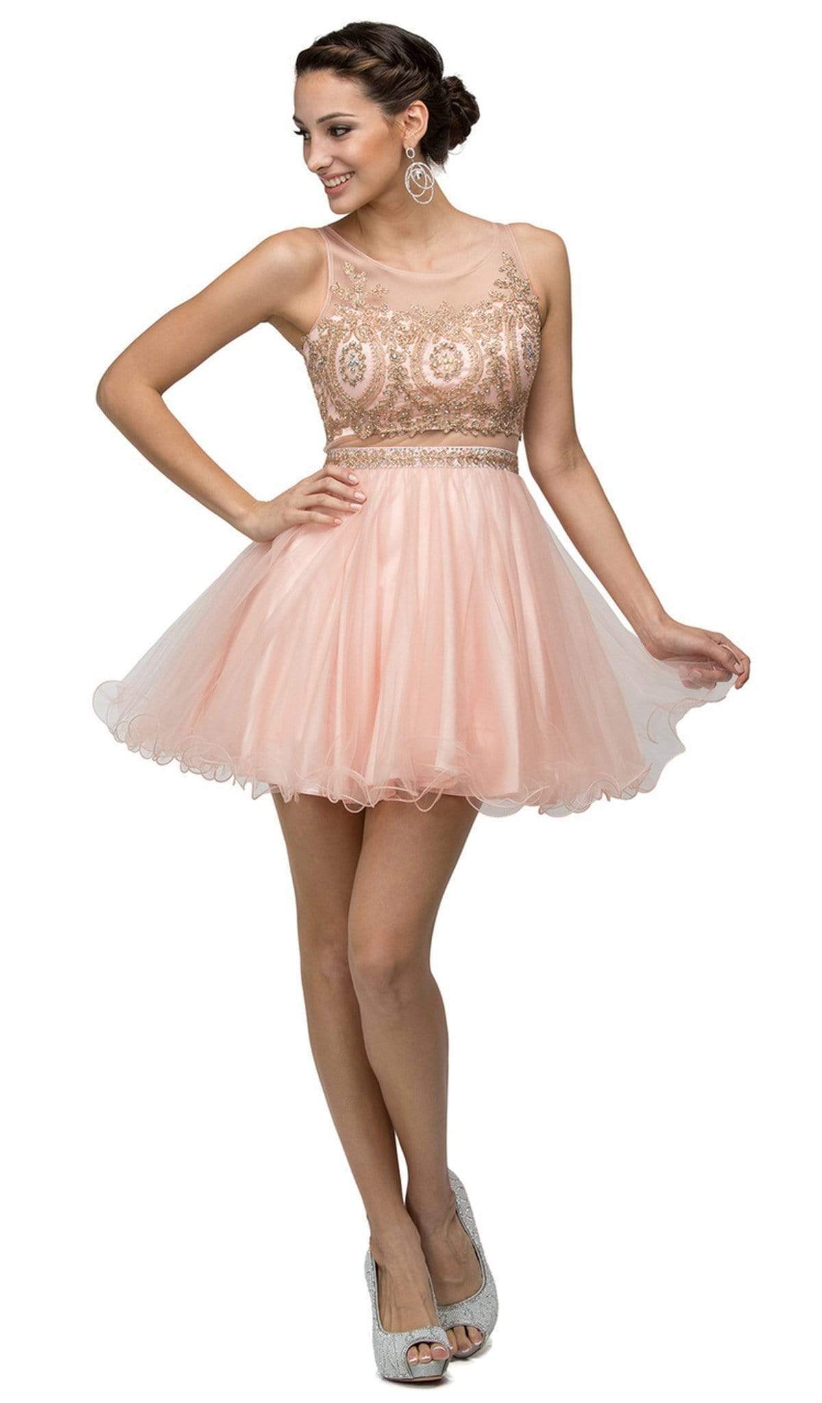 Image of Dancing Queen - 9518 Lace Embellished Illusion A-Line Short Prom Dress
