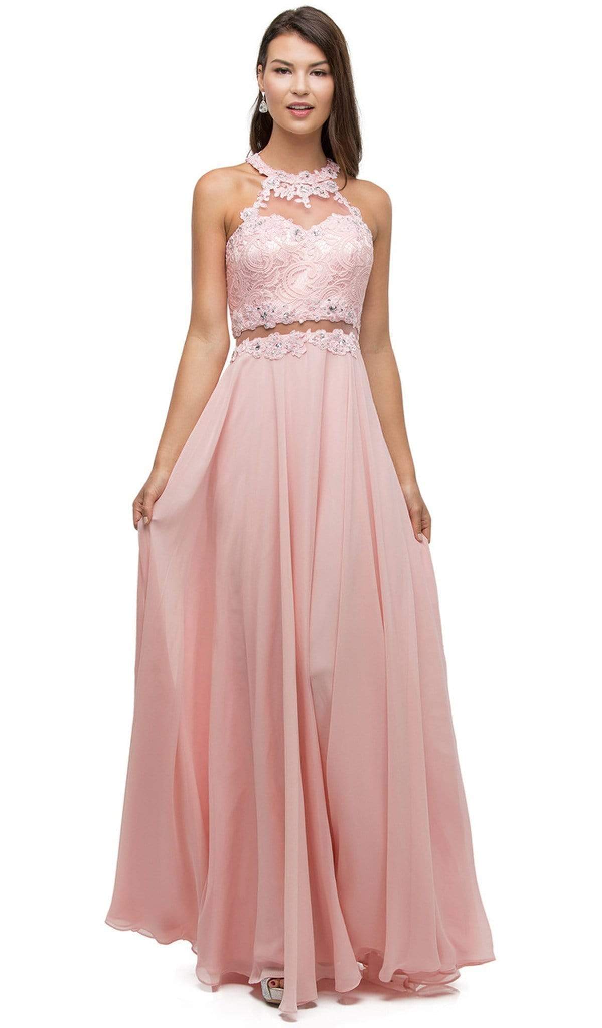 Image of Dancing Queen - 9548 Jeweled Illusion Halter Chiffon Prom Dress