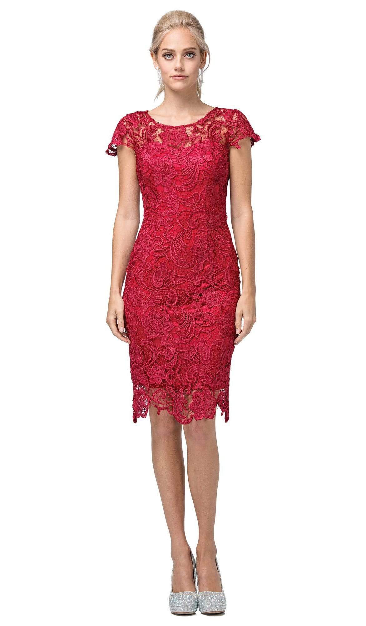 Image of Dancing Queen - 9677 Lace Embroidered Scoop Neck Fitted Dress
