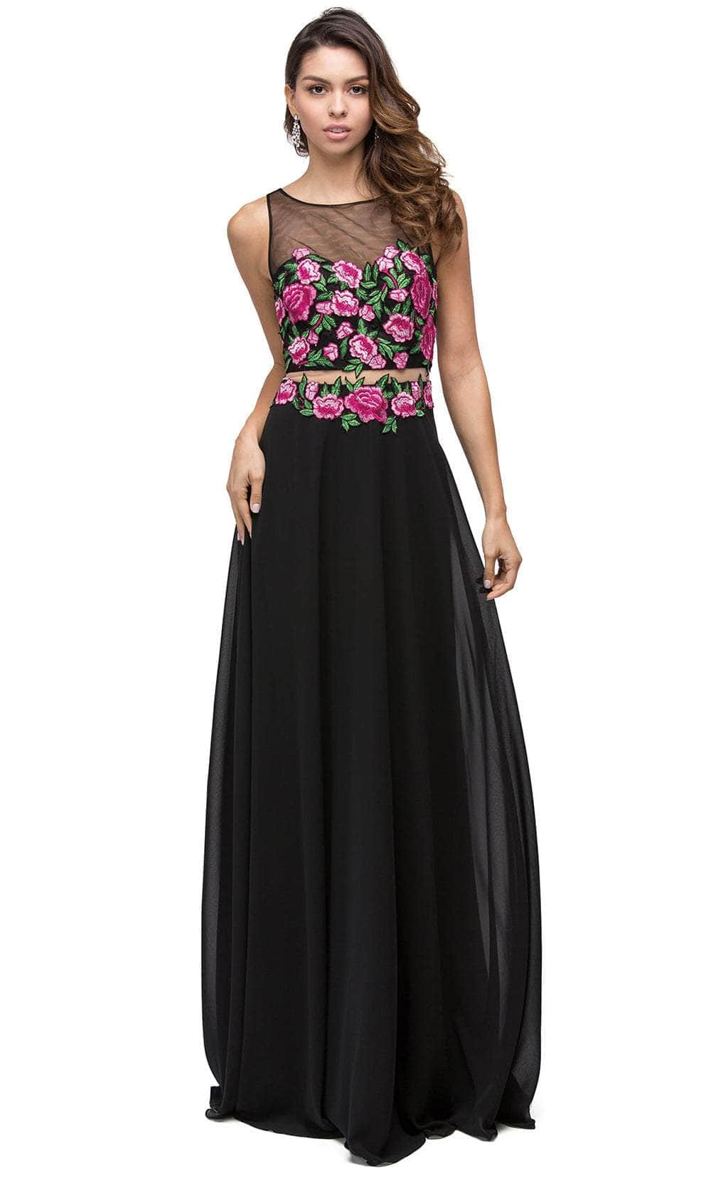 Image of Dancing Queen 9800 - Bateau Floral Embroidered Prom Gown