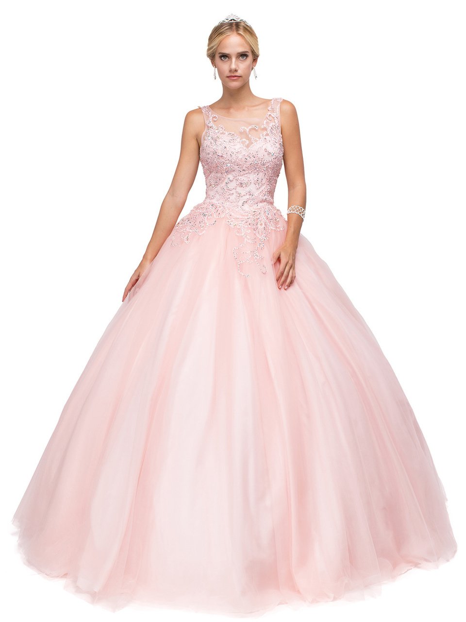 Image of Dancing Queen Bridal - 1142 Sheer and Sparkling Sleeveless Ball Gown