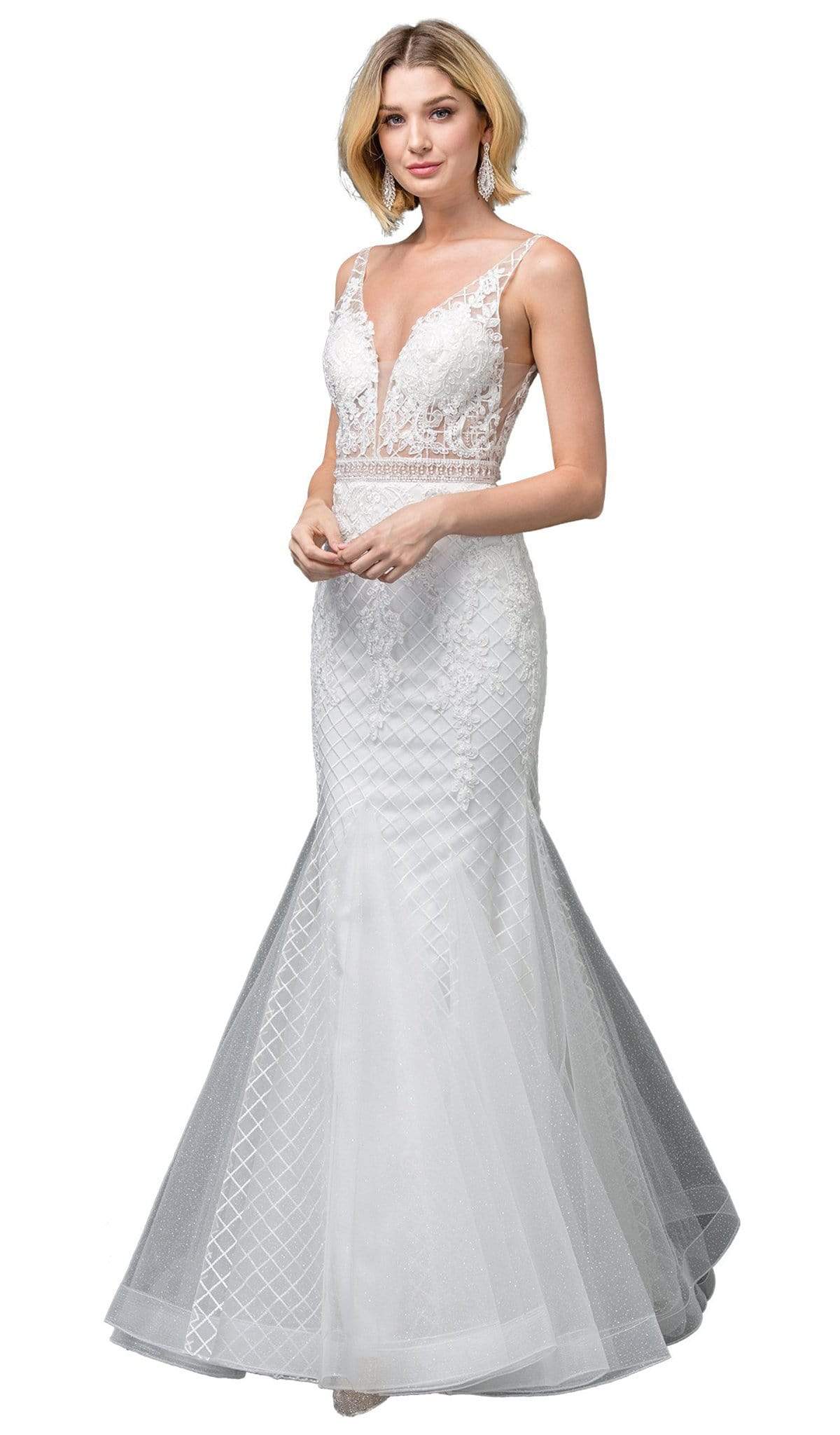 Image of Dancing Queen Bridal - 123 Embroidered Deep V-neck Mermaid Dress