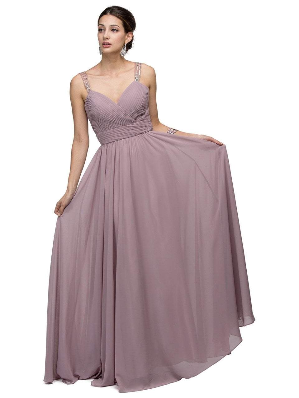 Image of Dancing Queen Bridal - 9471 Romantic Jewel-accented Ruched V-neck Ball Gown