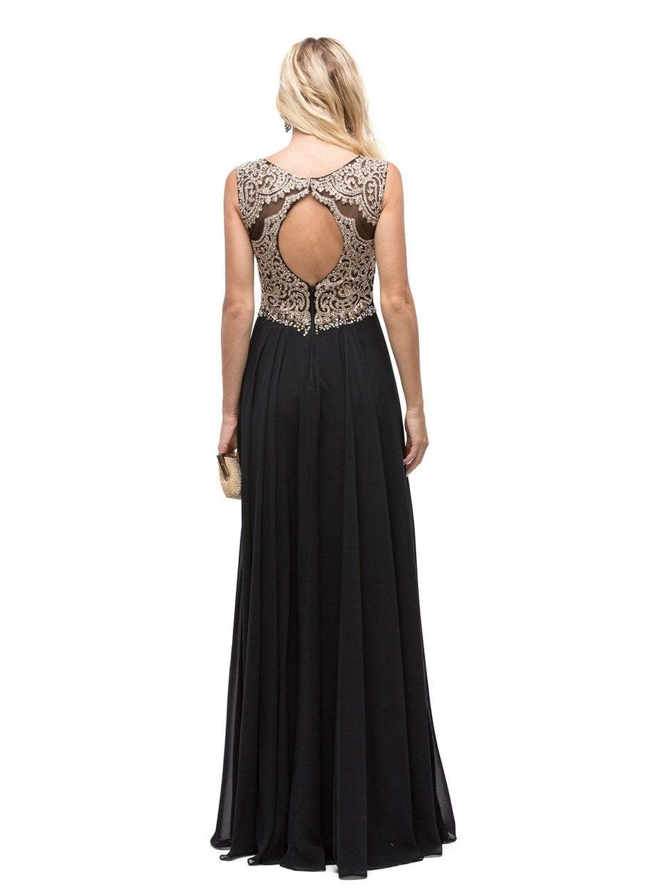 Image of Dancing Queen Bridal - 9826 Gilded Lace Illusion A-Line Prom Dress