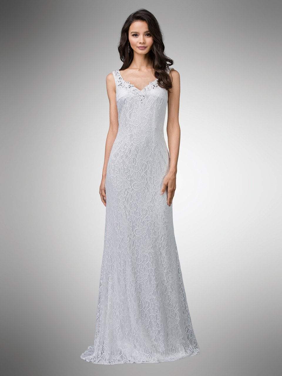 Image of Dancing Queen Bridal - 9981 Bedazzled Lace V-neck Sheath Dress