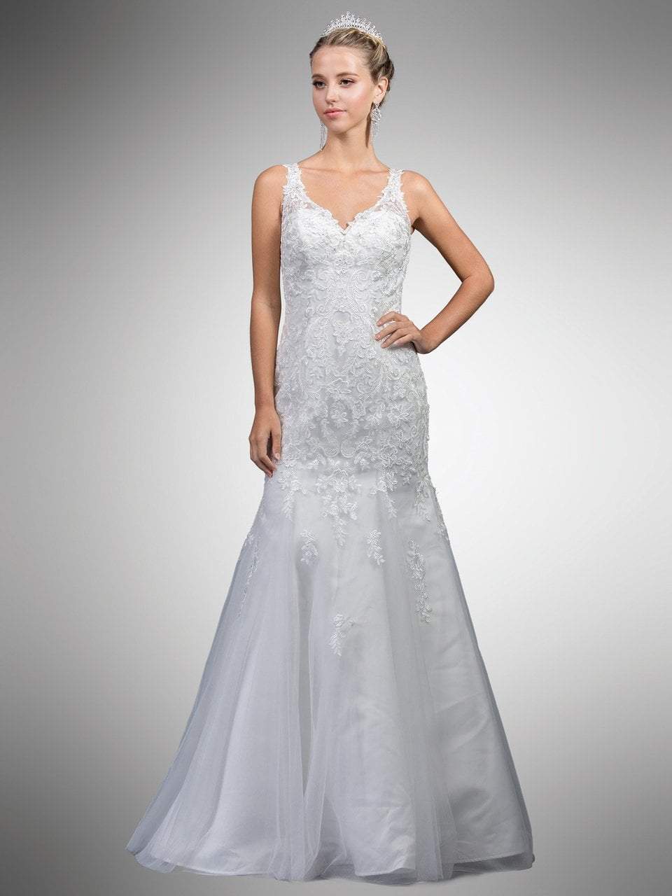 Image of Dancing Queen Bridal - A7001 Sleeveless Beaded Lace Trumpet Gown