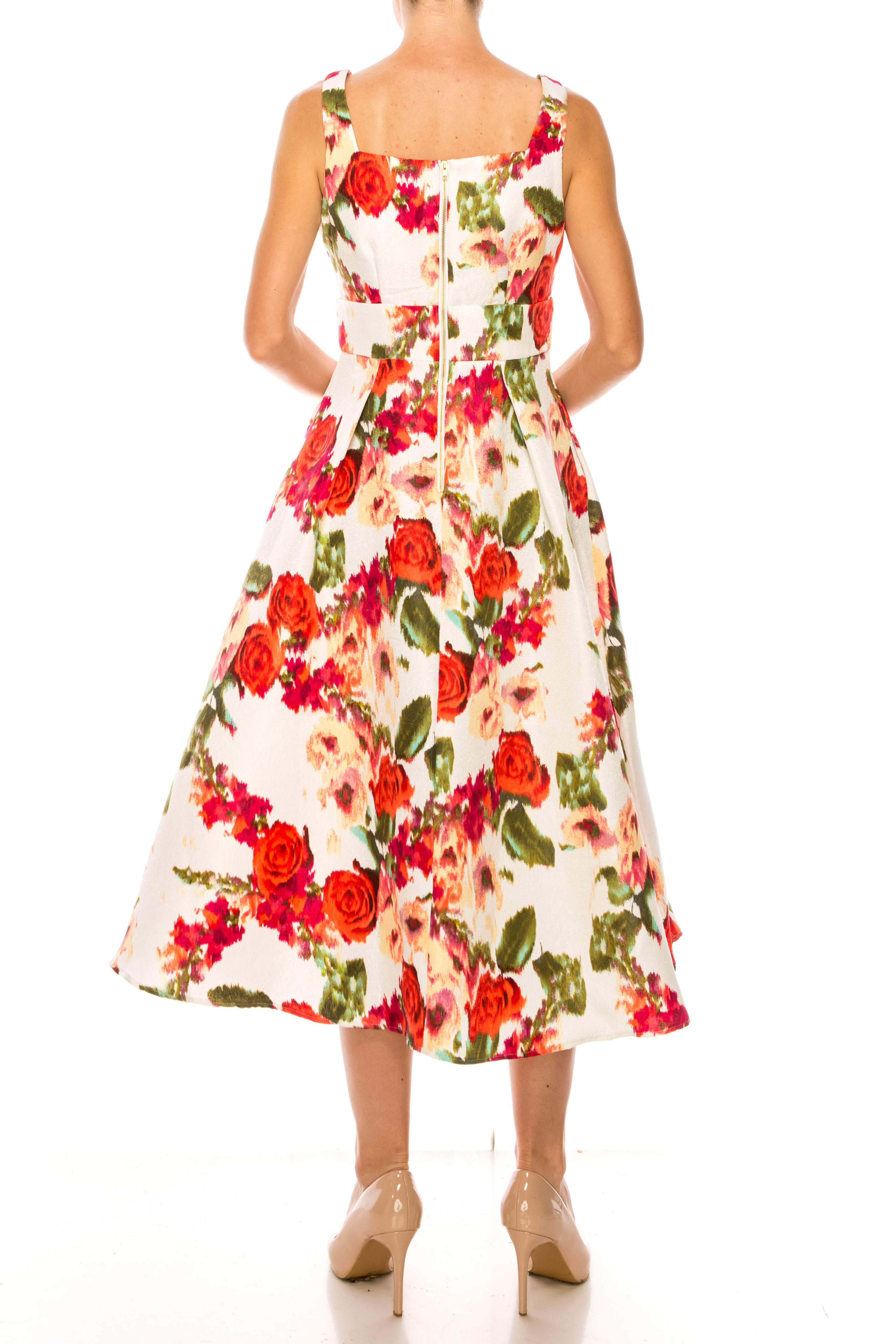 Image of Danny & Nicole 91564MZ - Tea Length Floral A-line Dress