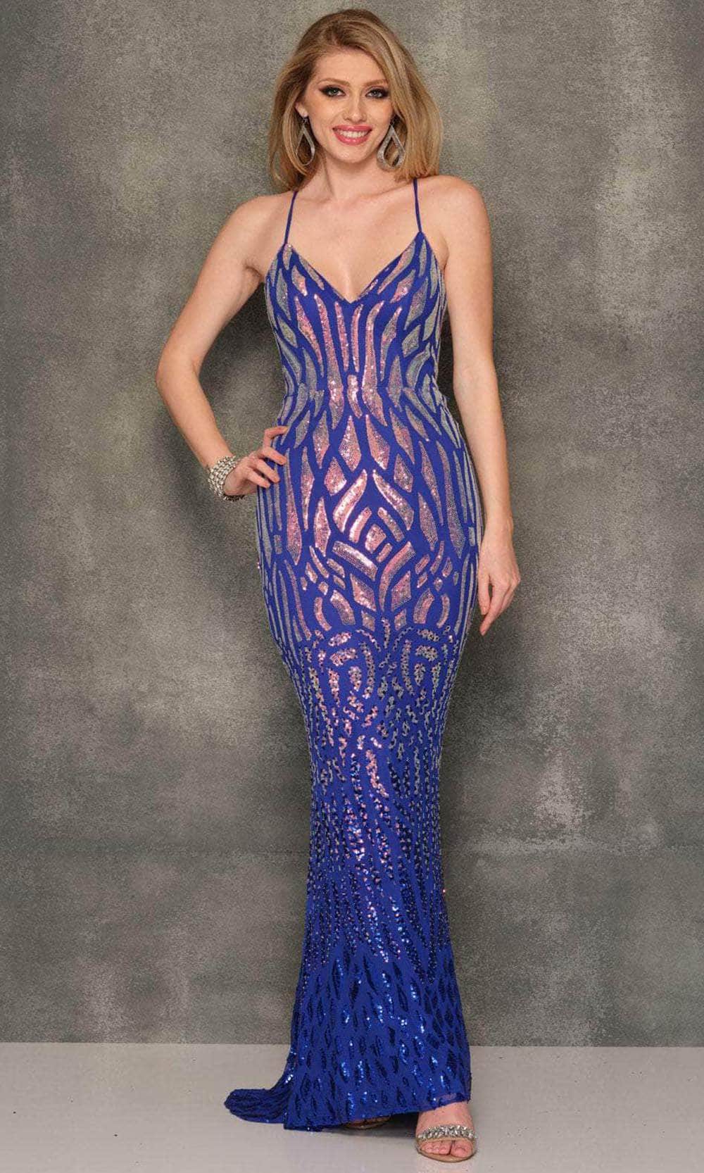 Image of Dave & Johnny 10857 - Sequined Lace-Up Back Prom Gown