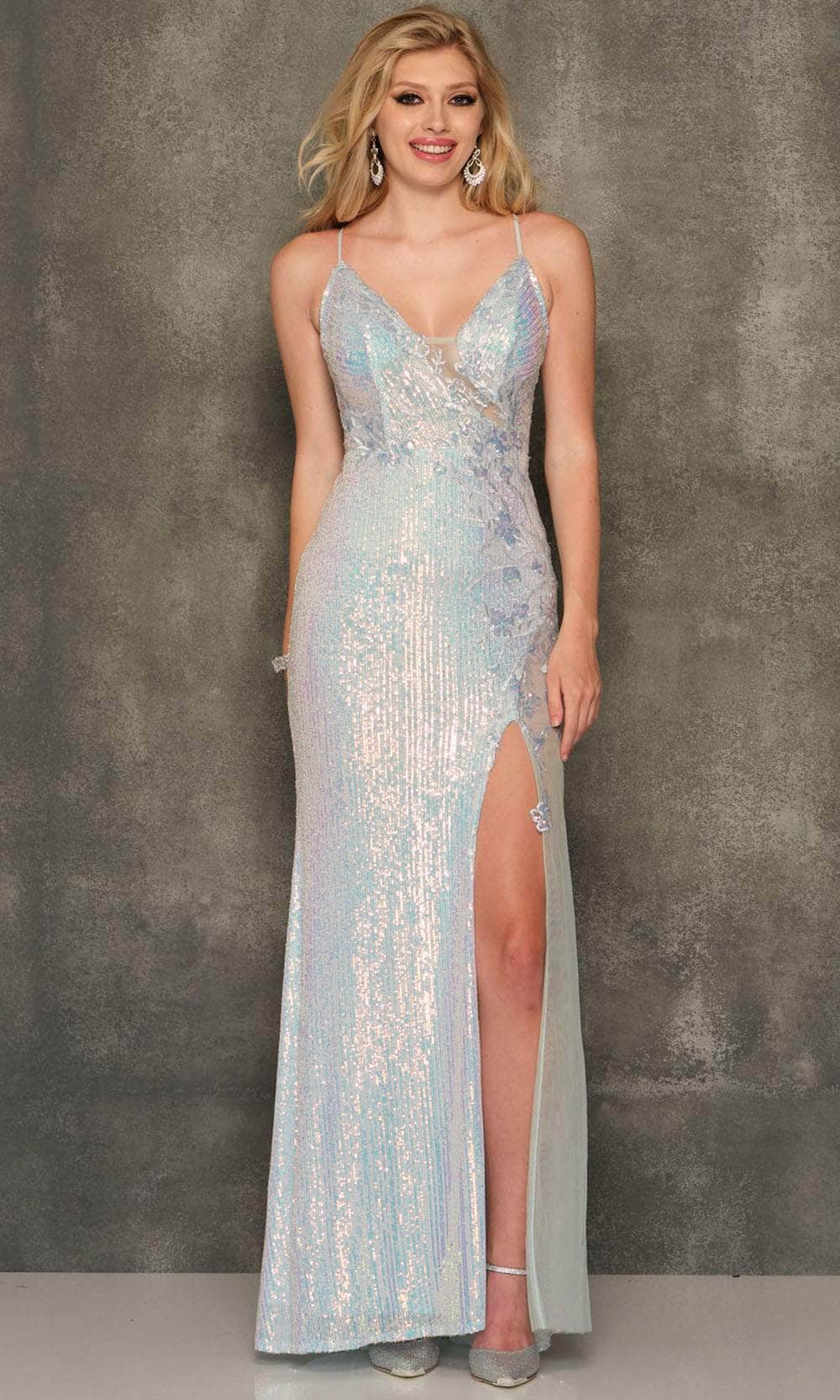 Image of Dave & Johnny 11011 - Asymmetrical Illusion Embroidered Prom Gown