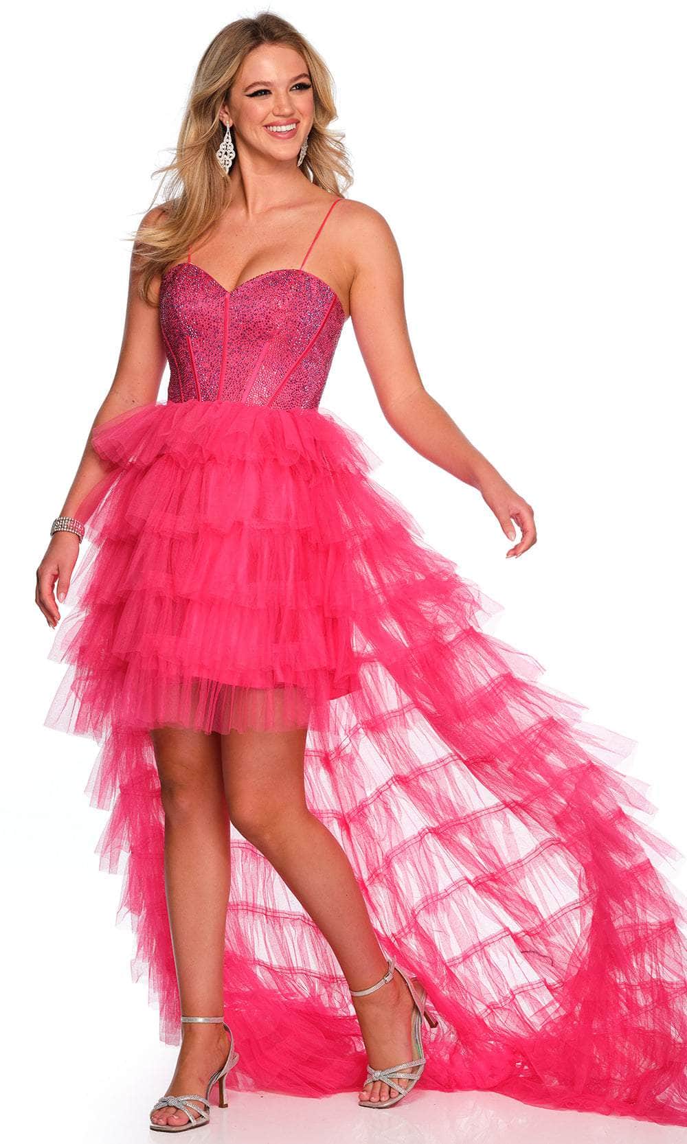 Image of Dave & Johnny 11174 - Sweetheart Ruffled Hi-Low Prom Gown