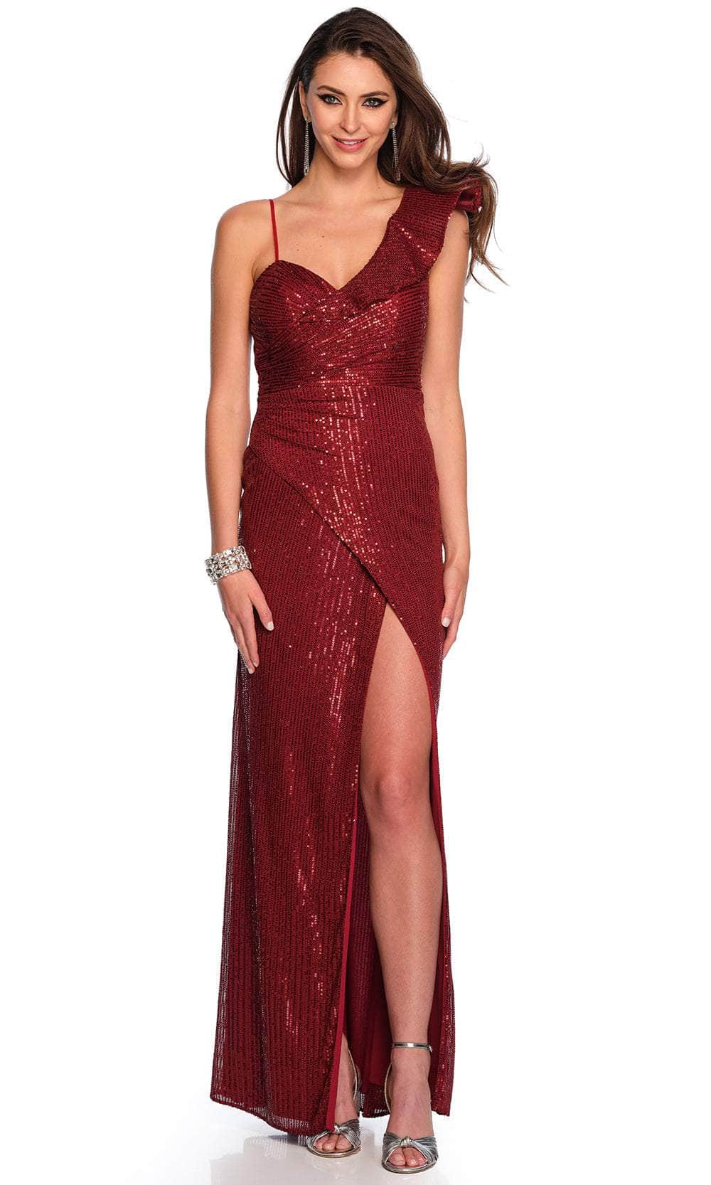 Image of Dave & Johnny 11214 - Ruffled Sleeve Sequin Prom Gown