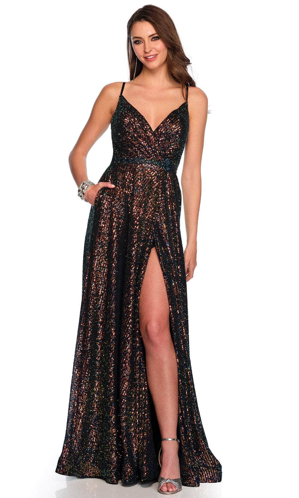 Image of Dave & Johnny 11278 - Surplice V-Neck Iridescent Prom Gown