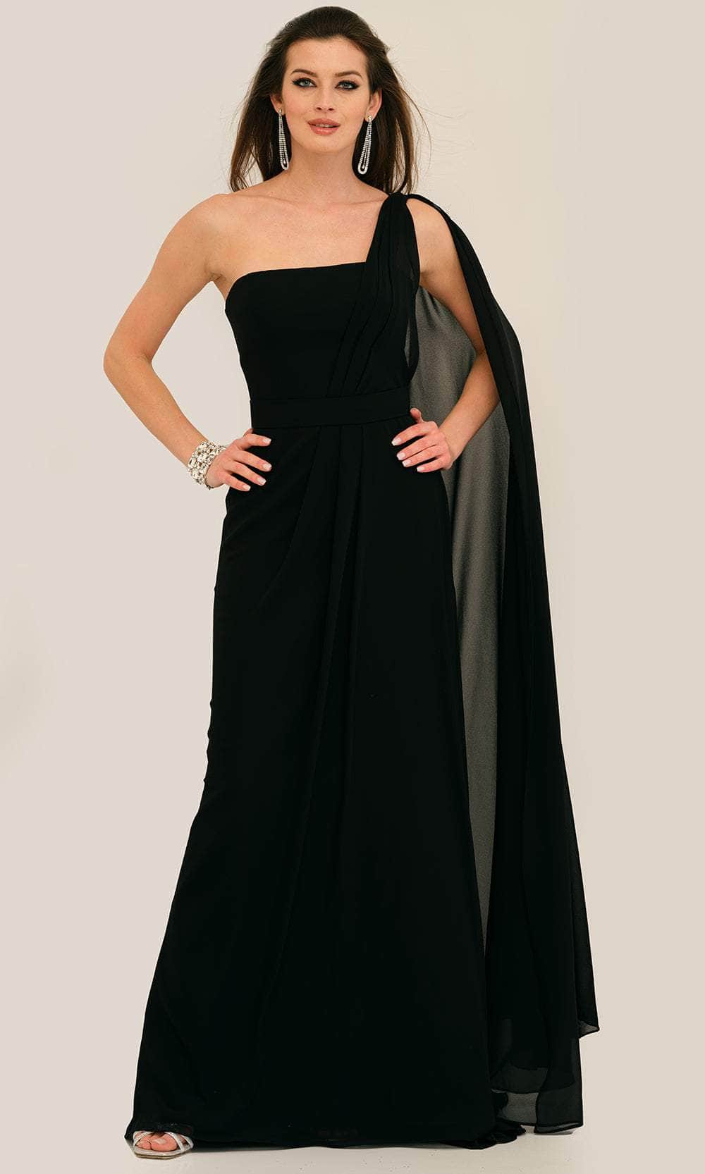 Image of Dave & Johnny 11288 - Draping Cape Asymmetric Prom Gown