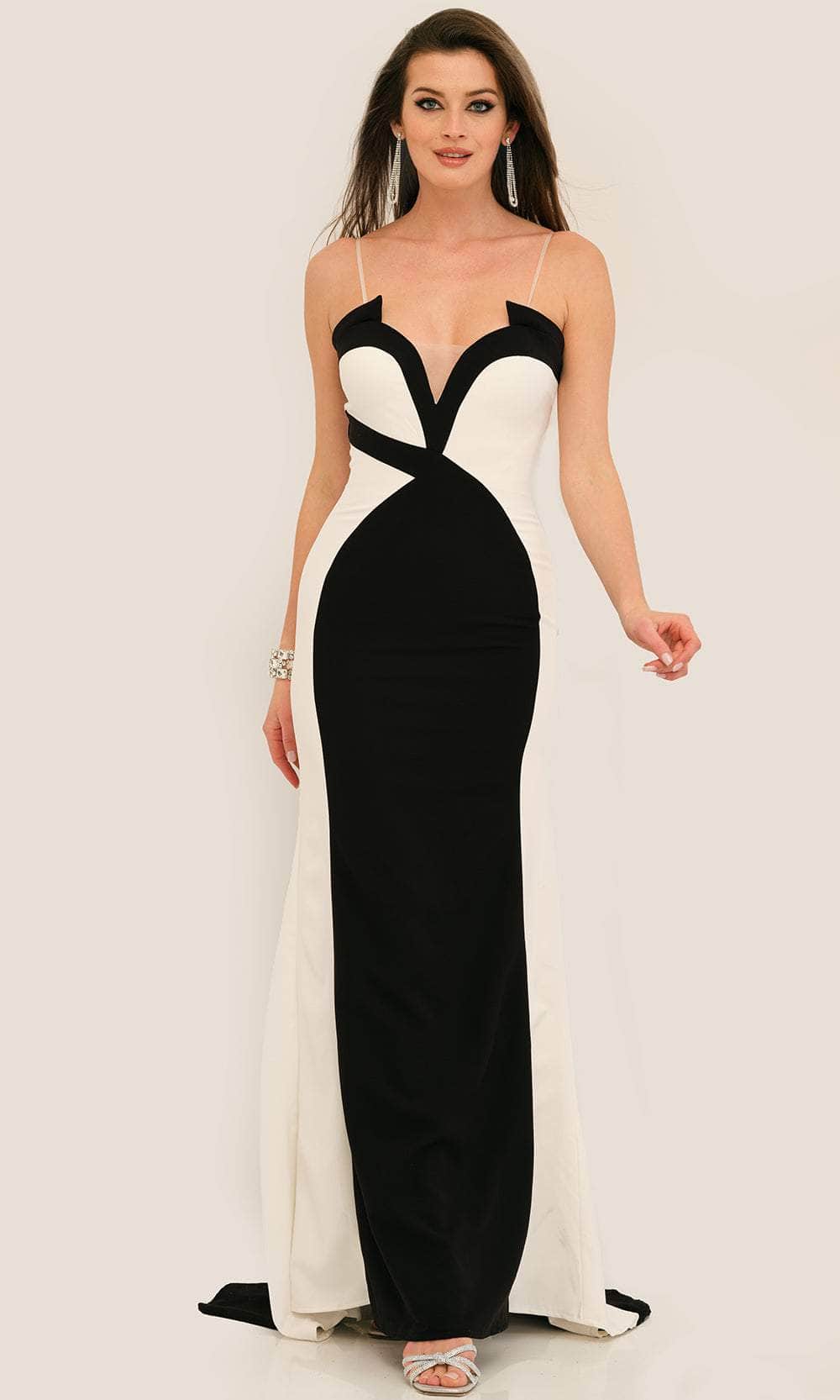Image of Dave & Johnny 11296 - V-Neck Abstract Mesh Prom Gown