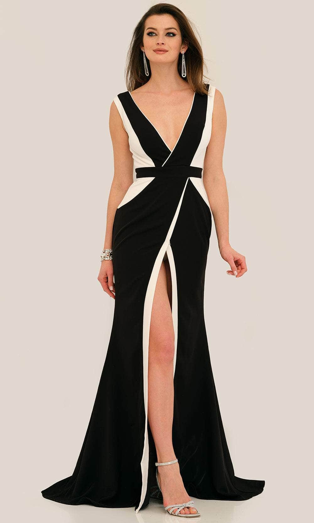 Image of Dave & Johnny 11297 - Plunging Two Tone Prom Gown