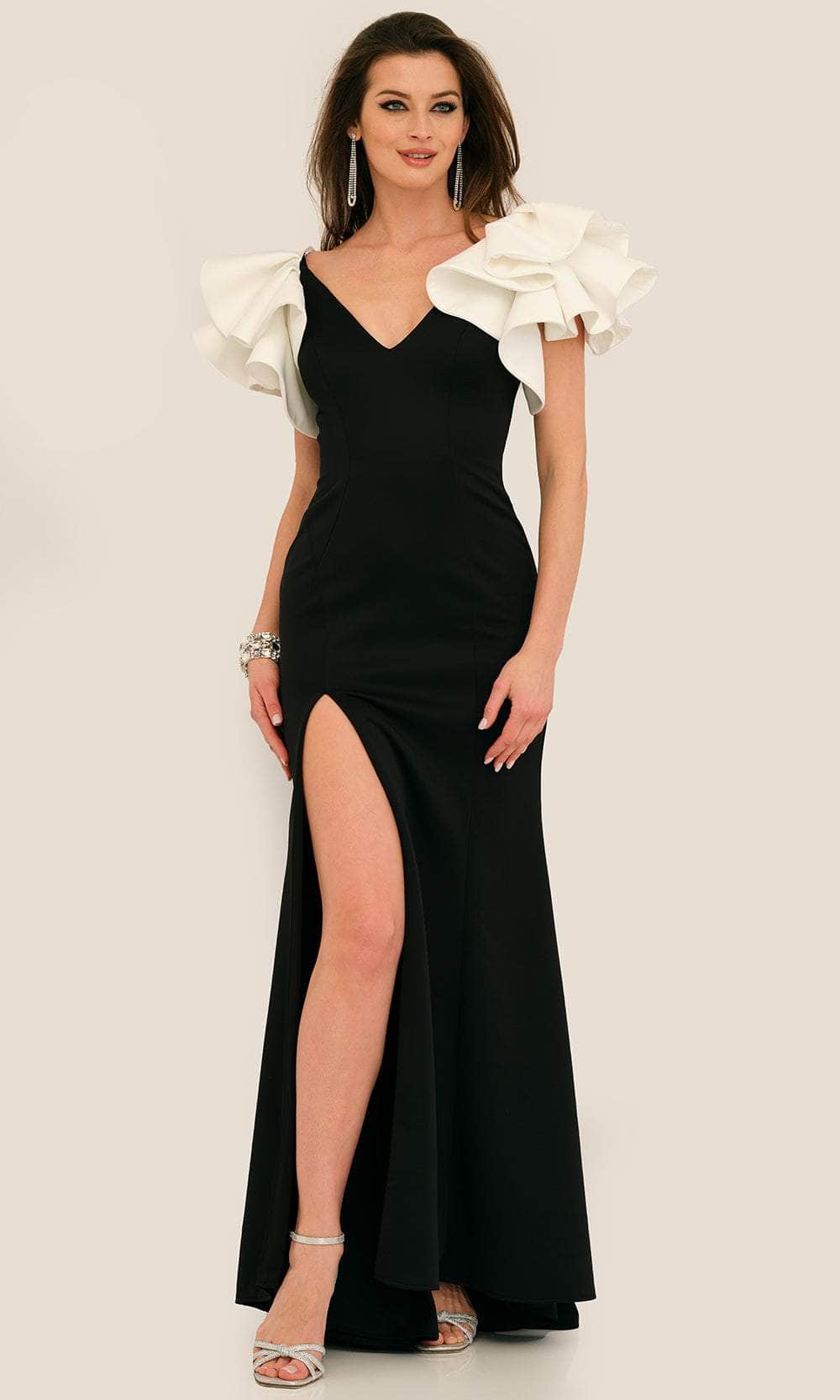 Image of Dave & Johnny 11314 - Ruffled Sleeve Sheath Formal Gown