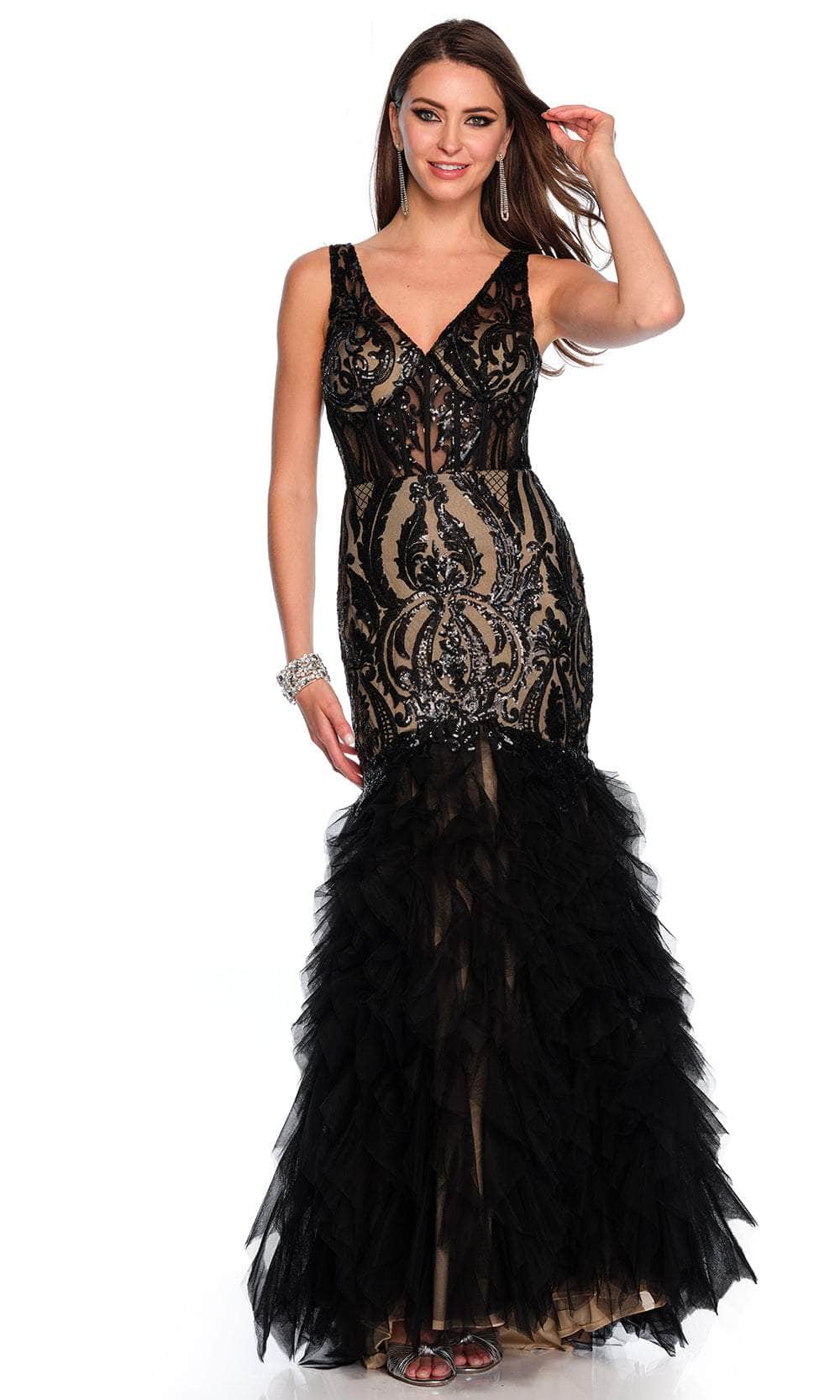 Image of Dave & Johnny 11325 - Patterned Sequin Ruffled Prom Gown