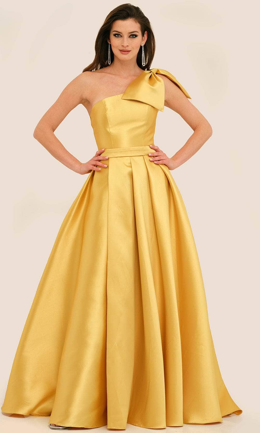 Image of Dave & Johnny 11337 - Bow Accented One Shoulder Formal Gown
