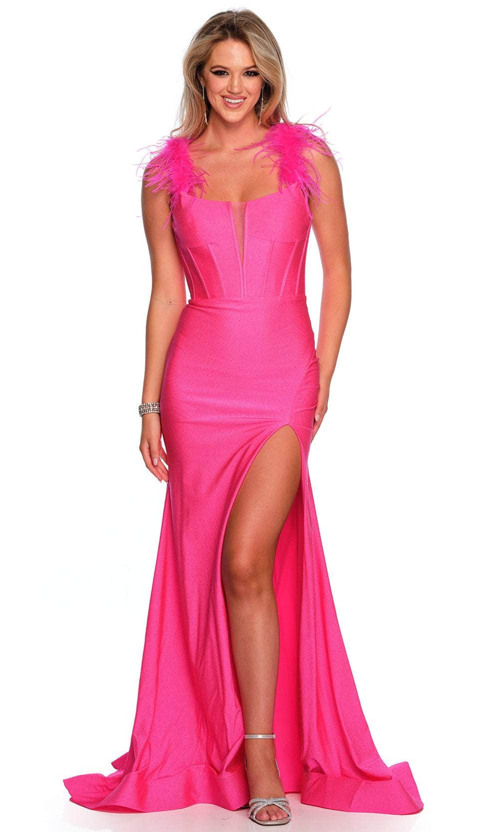 Image of Dave & Johnny 11392 - Feather Embellished Corset Bodice Prom Gown