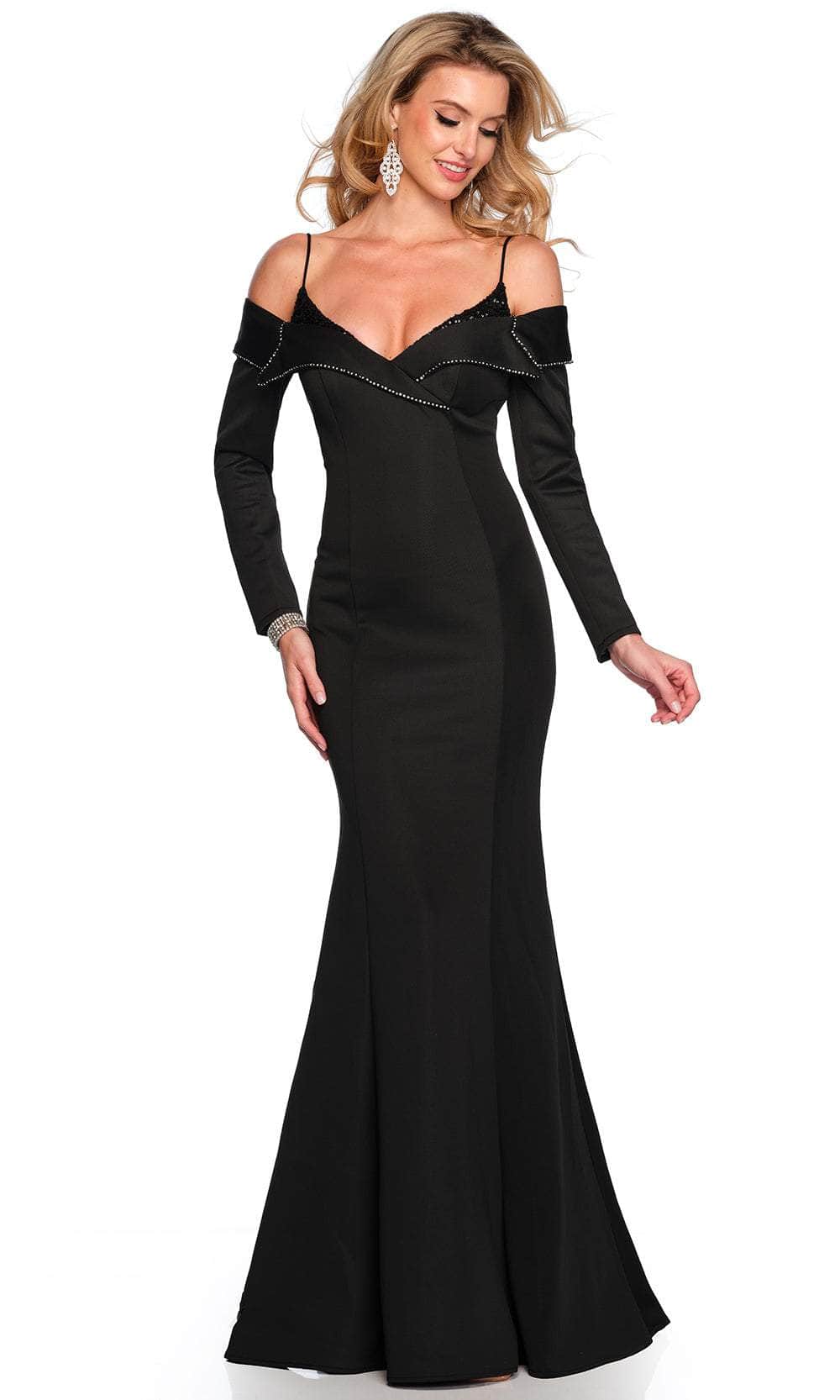 Image of Dave & Johnny 11434 - Long Sleeve Cold Shoulder Evening Gown